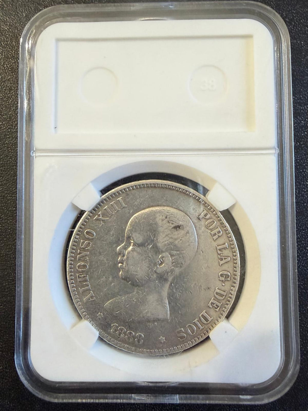 1888 Spain Alfonso XIII 5 Pesetas Silver Coin – “Pelón” – Antique Spanish Crown