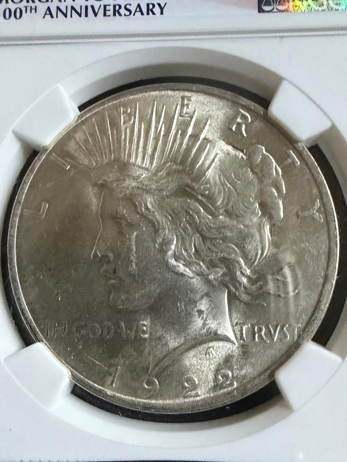 1922 Peace Silver Dollar $1 – NGC Brilliant Uncirculated BU – Morgan to Peace 100th Anniversary