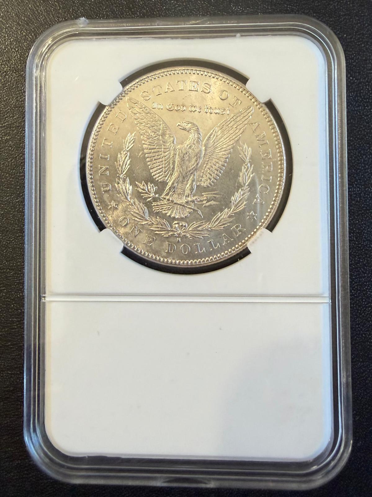 1878-S Morgan dollar, standard 7-tail-feather Reverse of 1878, approximately MS62–MS63.