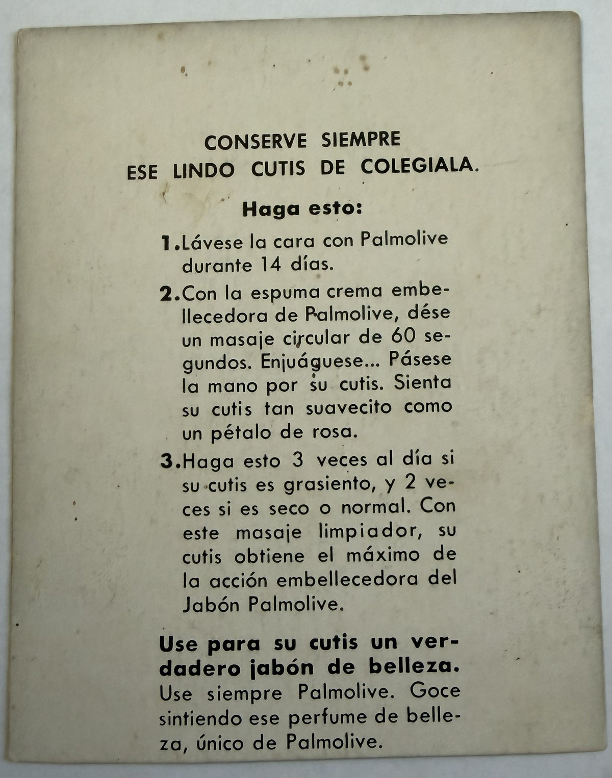Tarjeta publicitaria de Palmolive de Olga Chorens de c.1950s – Cantante cubana – Cuba vintage