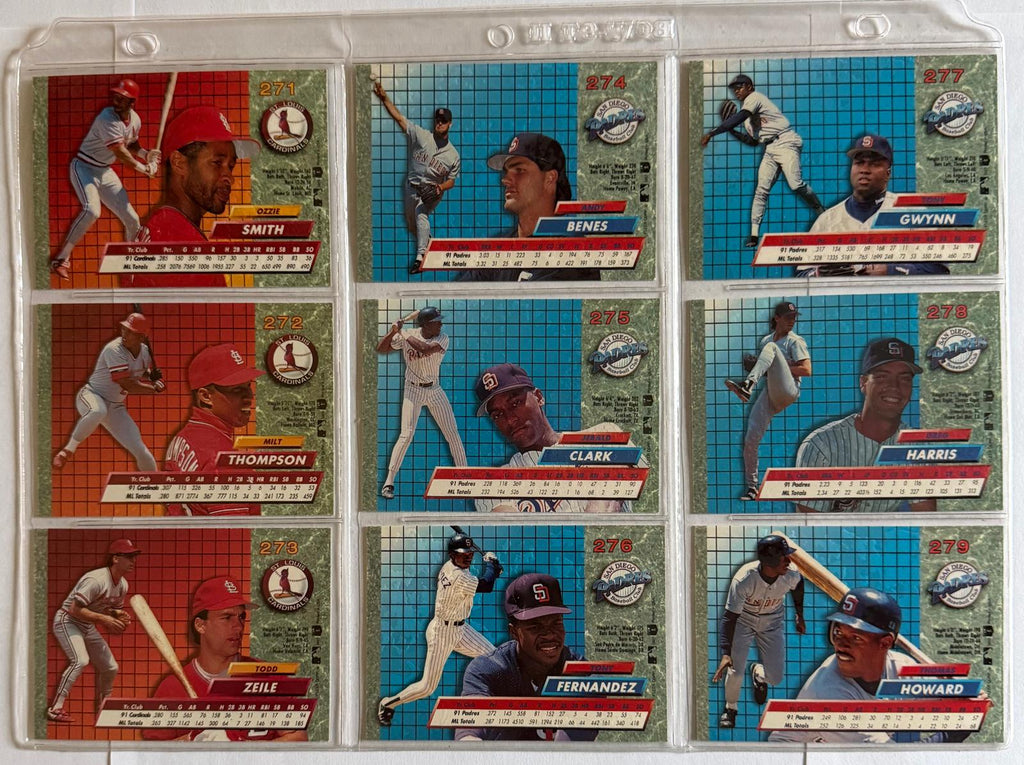 1992 Fleer Ultra Baseball #271–279 – 9-Card Consecutive Set – Ozzie Smith & Tony Gwynn