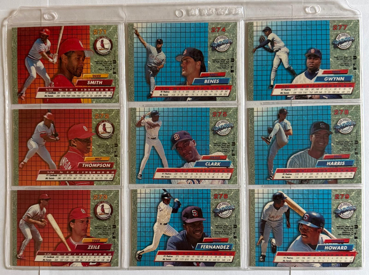 1992 Fleer Ultra Baseball #271–279 – 9-Card Consecutive Set – Ozzie Smith & Tony Gwynn