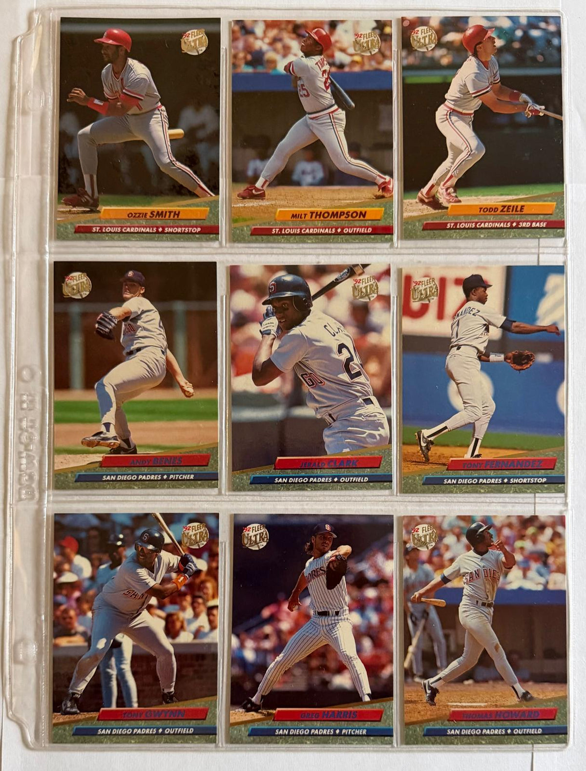 1992 Fleer Ultra Baseball #271–279 – 9-Card Consecutive Set – Ozzie Smith & Tony Gwynn