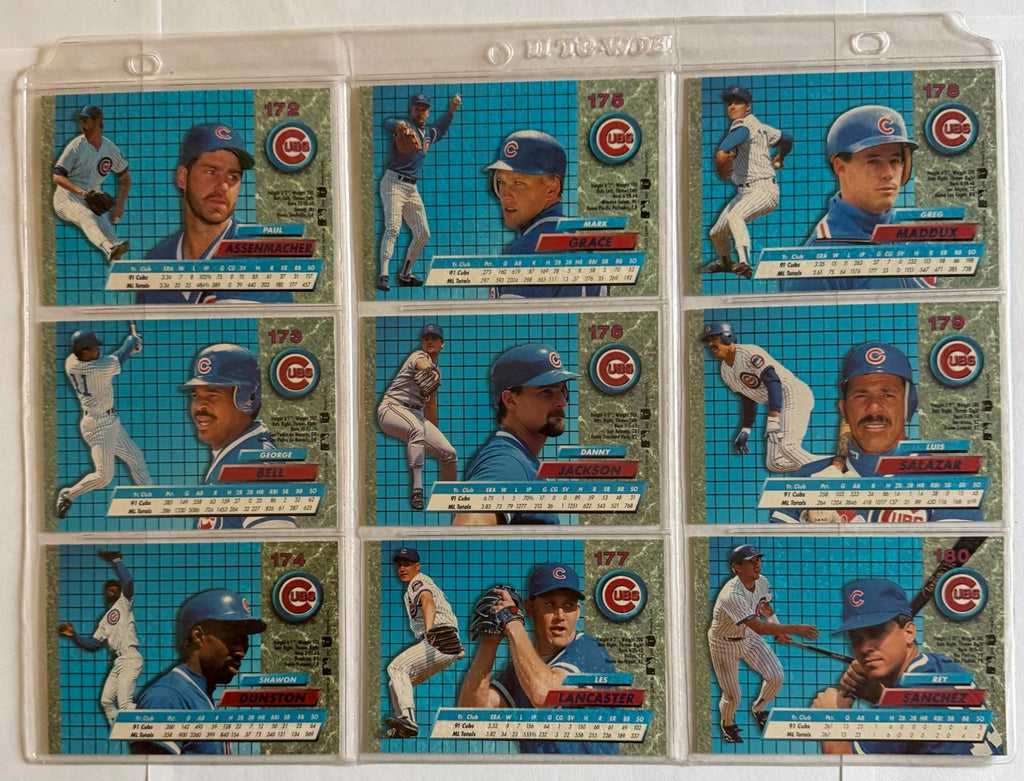 1992 Fleer Ultra Baseball #172–180 – 9-Card Chicago Cubs Set – Greg Maddux