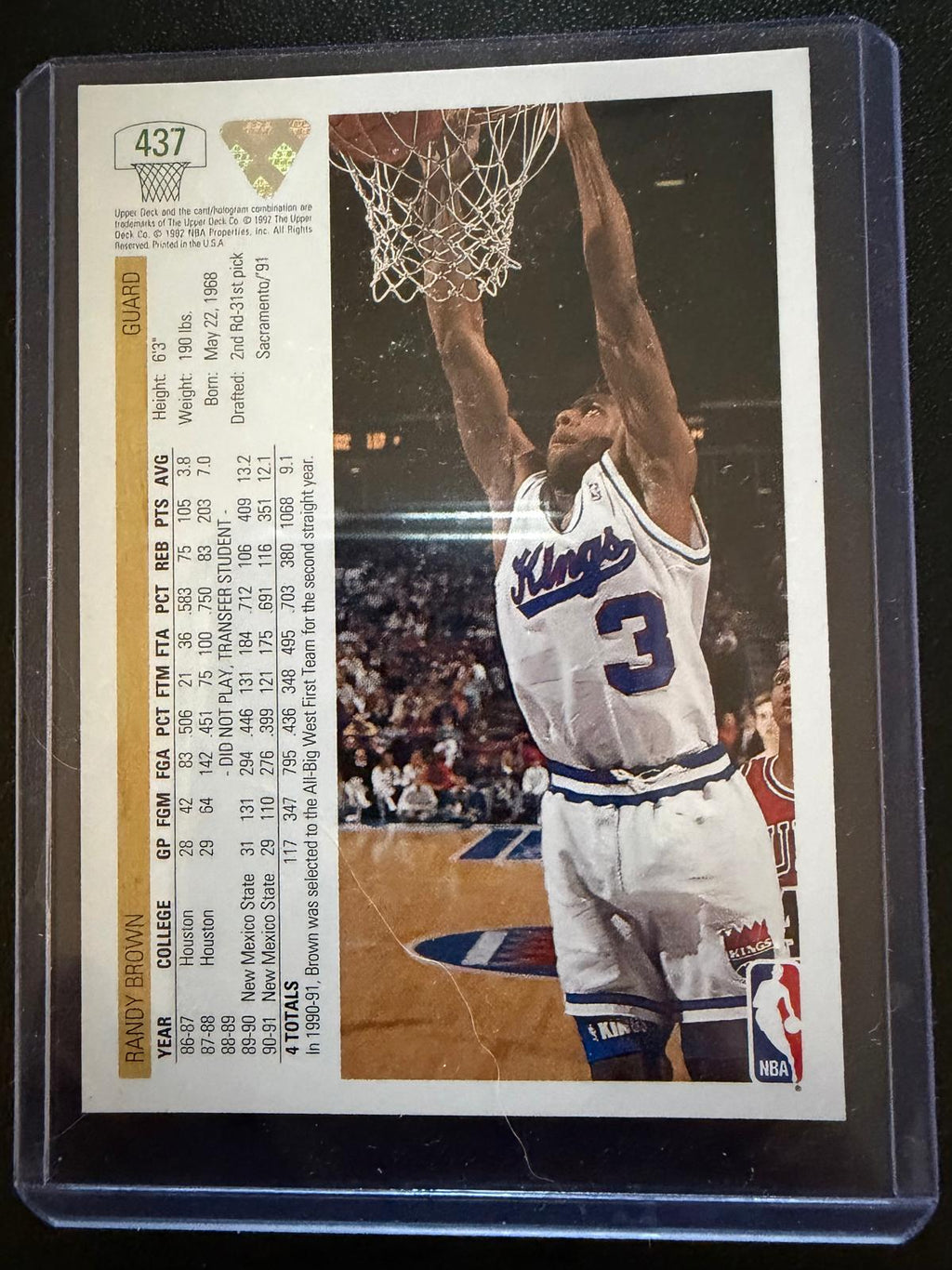 1991-92 Upper Deck #437 Randy Brown Tarjeta de Novato – Sacramento Kings