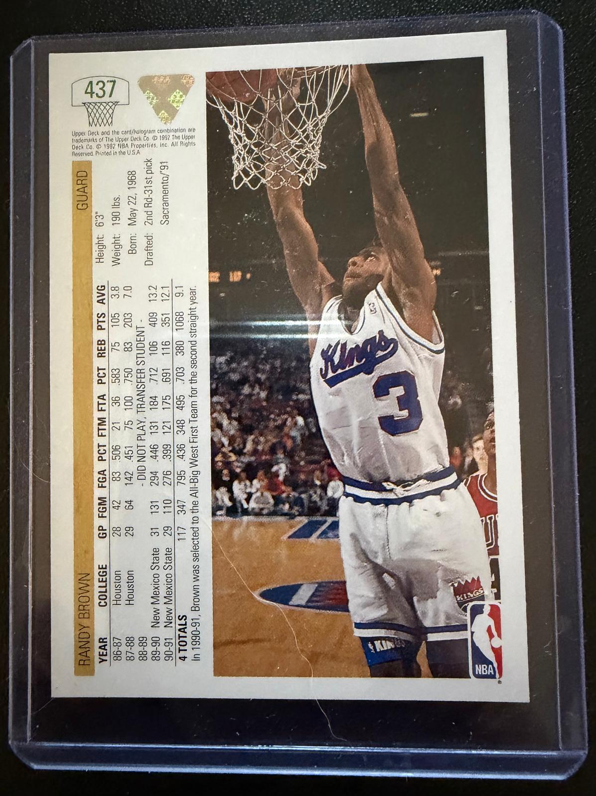 1991-92 Upper Deck #437 Randy Brown Tarjeta de Novato – Sacramento Kings