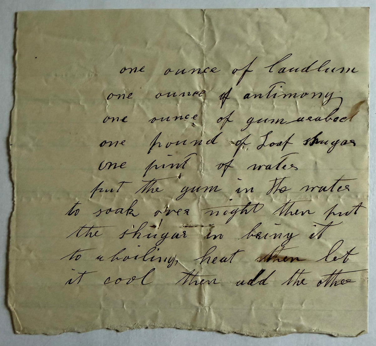 19th Century Handwritten Medical Recipe – Laudanum & Antimony – Apothecary Ephemera