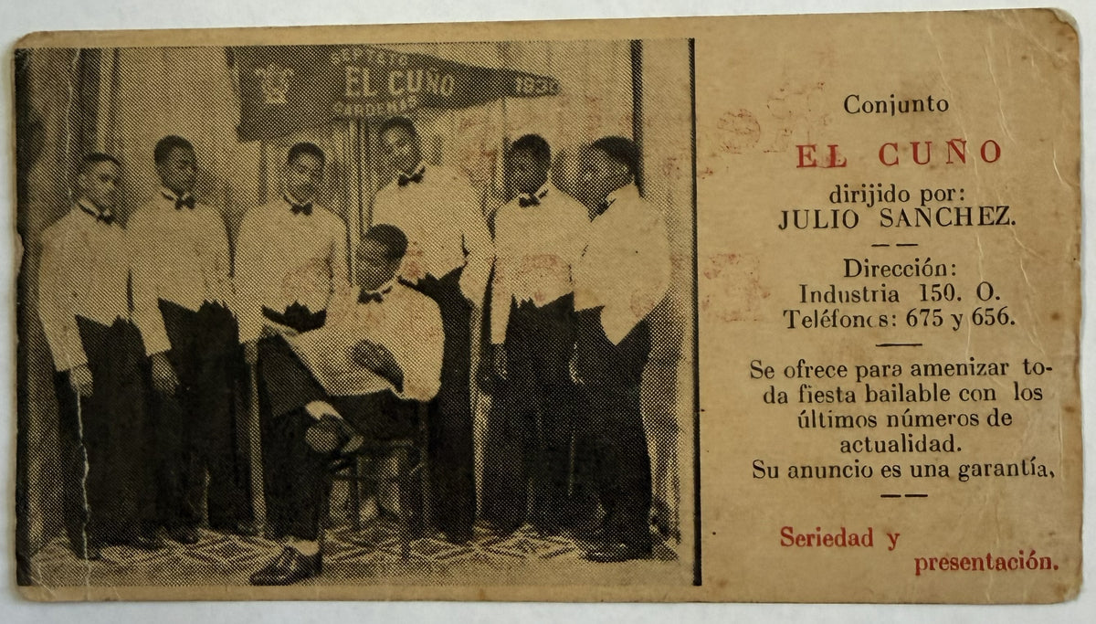 c.1930s–1940s Cuba Conjunto El Cuño Julio Sánchez – Regalías El Cuño Havana Advertising Card