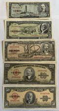 1958 Cuba Banco Nacional 5-Banknote Set – 1, 5, 10, 20 & 50 Pesos – Pre-Revolution