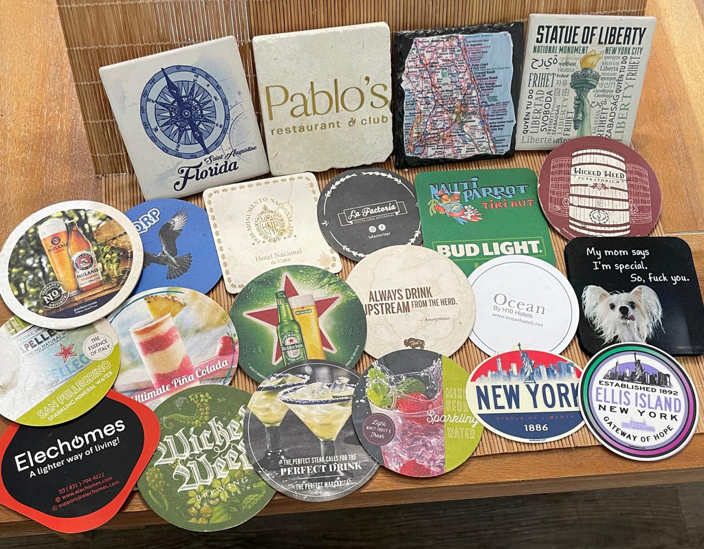 Colección de 22 posavasos de piedra, papel y cartón Cuba Nueva York Houston