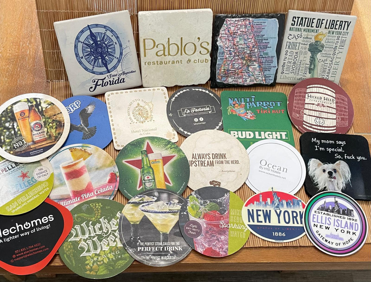 Colección de 22 posavasos de piedra, papel y cartón Cuba Nueva York Houston