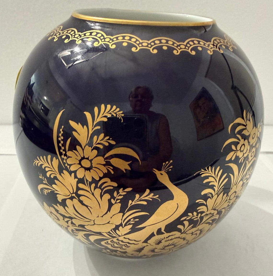 Vintage Heinrich Germany Echt Kobalt Cobalt Blue & Gold Peacock Porcelain Vase