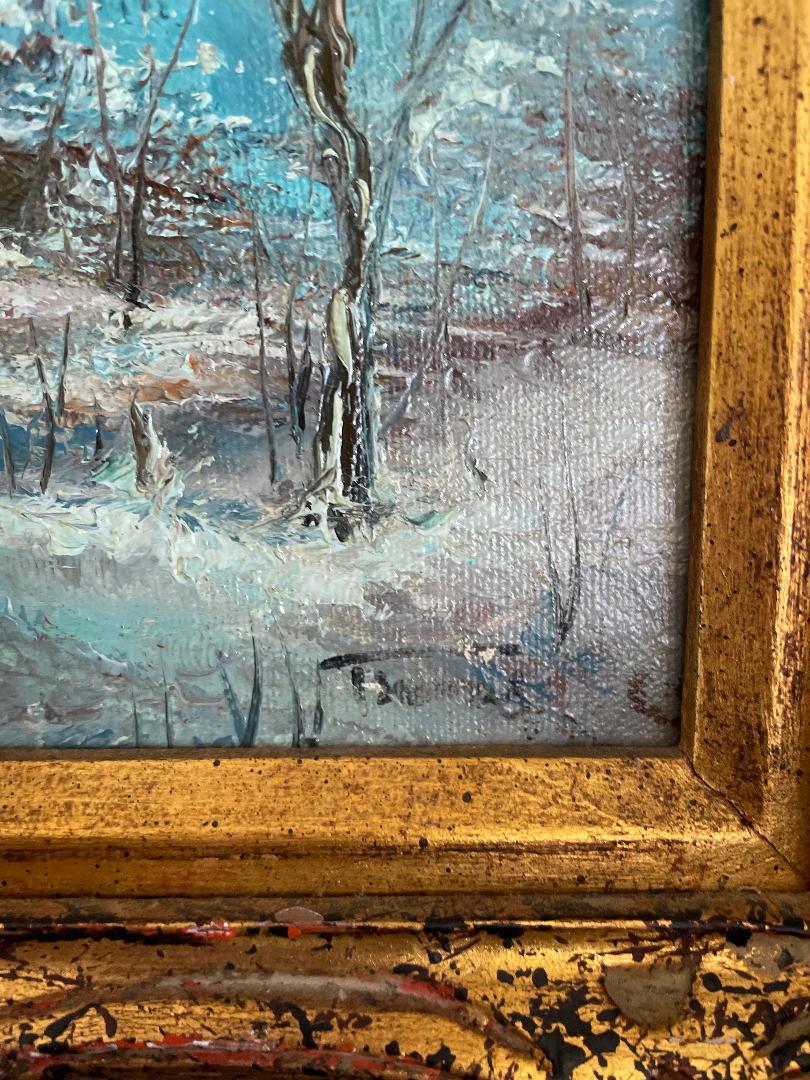 Oil painting on wooden panel mid 20th century Candelis home decor