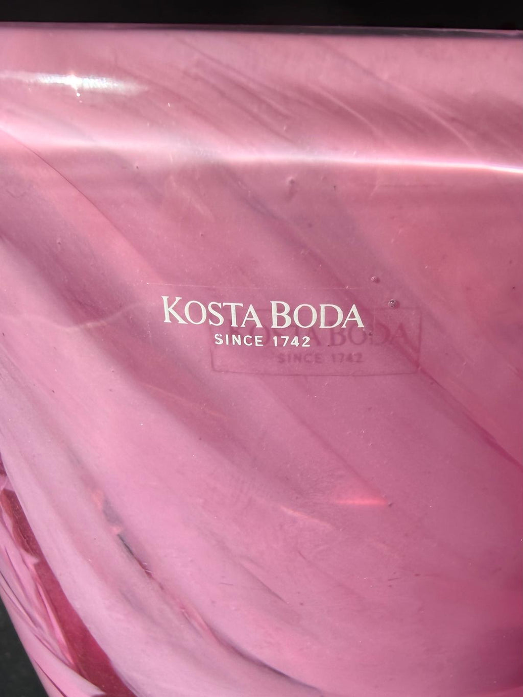 KOSTA BODA LARGE ATOLL PINK VASE Blown Lead Crystal, 7 5/8", 9lbs, SWEDEN