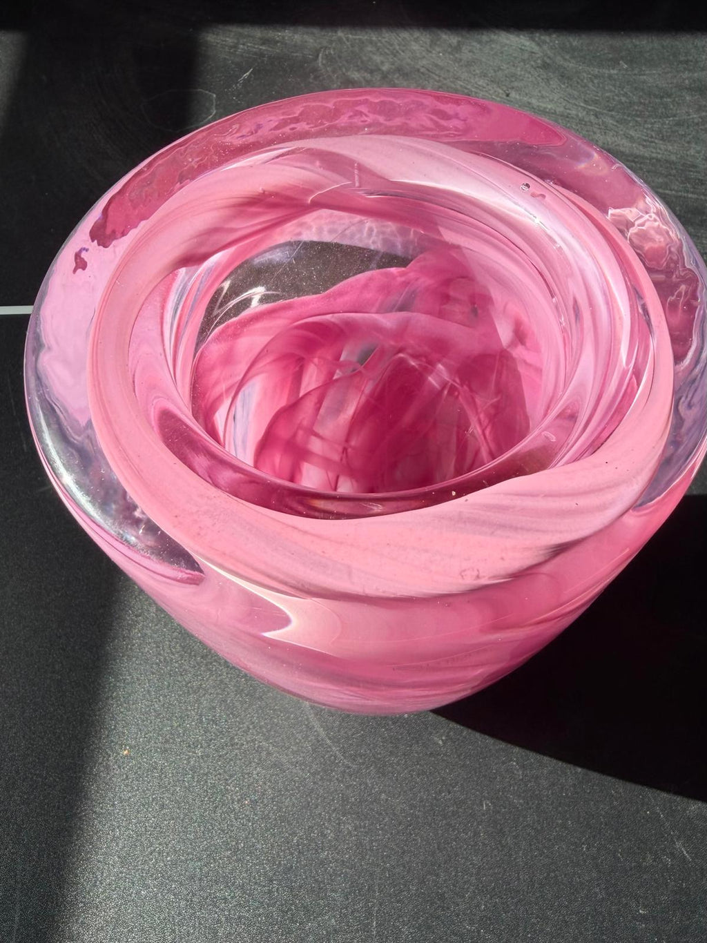 KOSTA BODA LARGE ATOLL PINK VASE Blown Lead Crystal, 7 5/8", 9lbs, SWEDEN