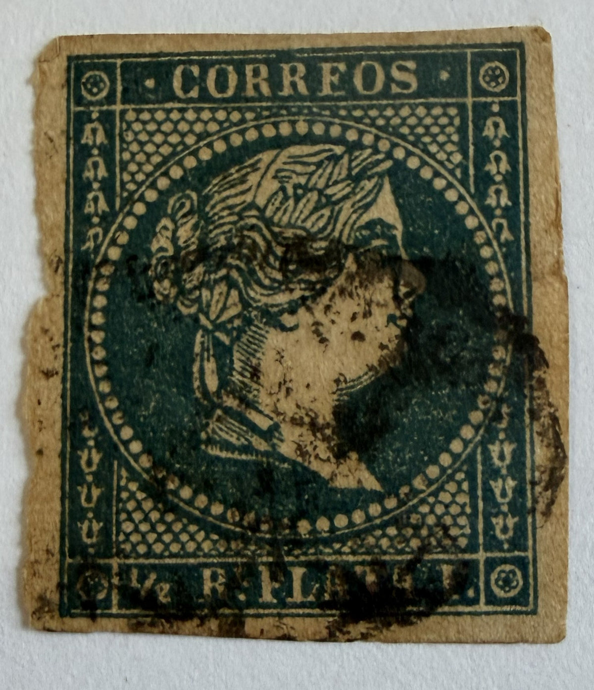 1857 Cuba ½ Real Plata Queen Isabella II Stamp – Spanish Colonial – Used