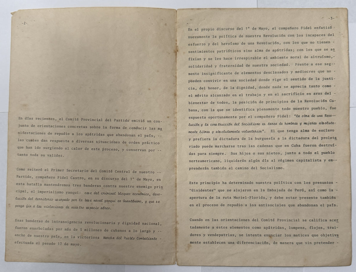 Rara Directiva Interna del PCC de 1980 sobre el Mariel en Cuba – Actos de Repudio