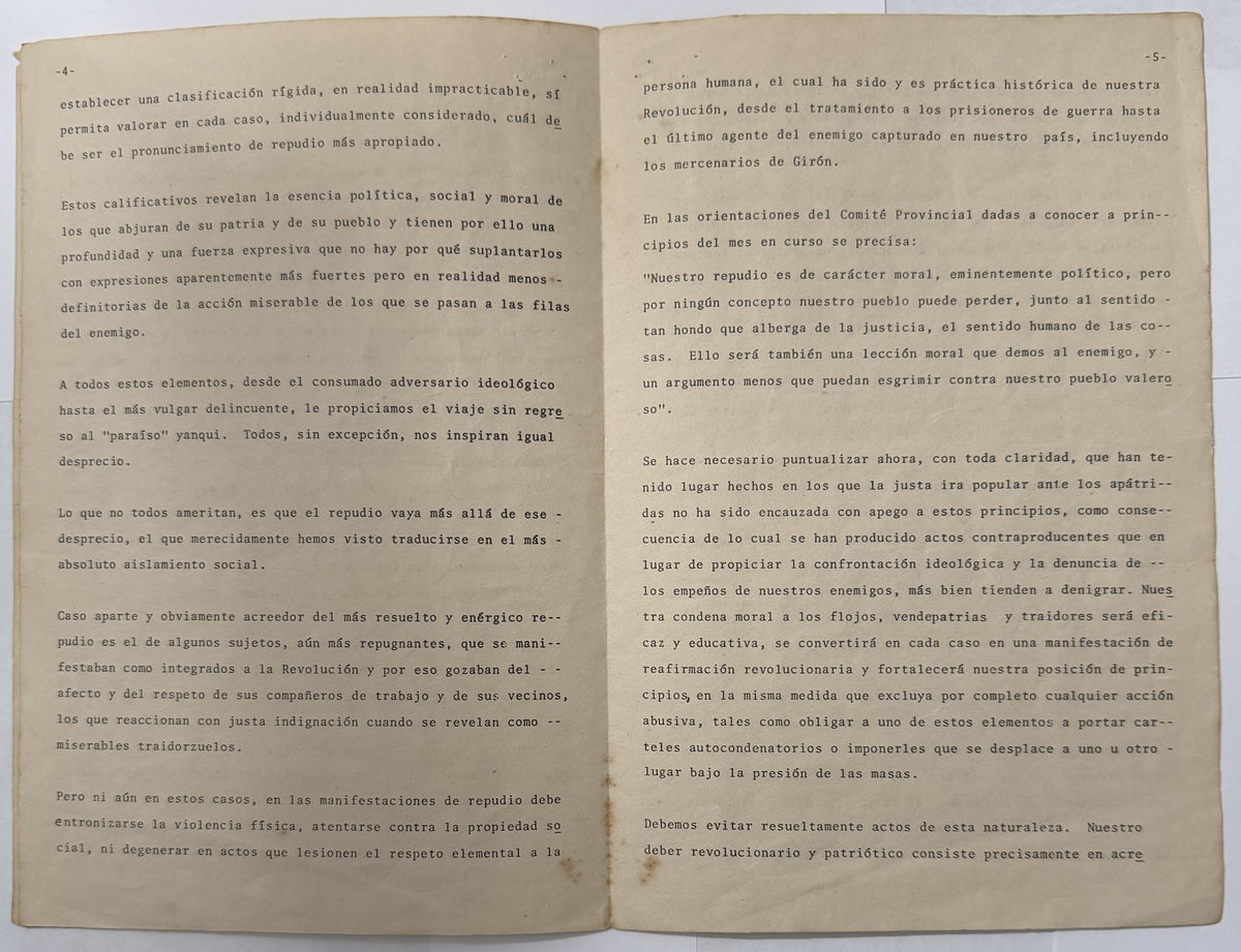 Rara Directiva Interna del PCC de 1980 sobre el Mariel en Cuba – Actos de Repudio