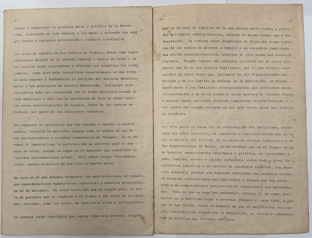 Rara Directiva Interna del PCC de 1980 sobre el Mariel en Cuba – Actos de Repudio