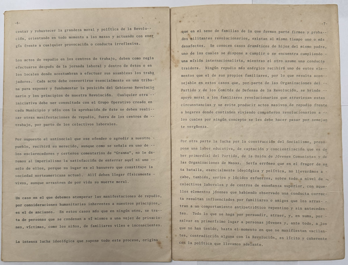 Rara Directiva Interna del PCC de 1980 sobre el Mariel en Cuba – Actos de Repudio