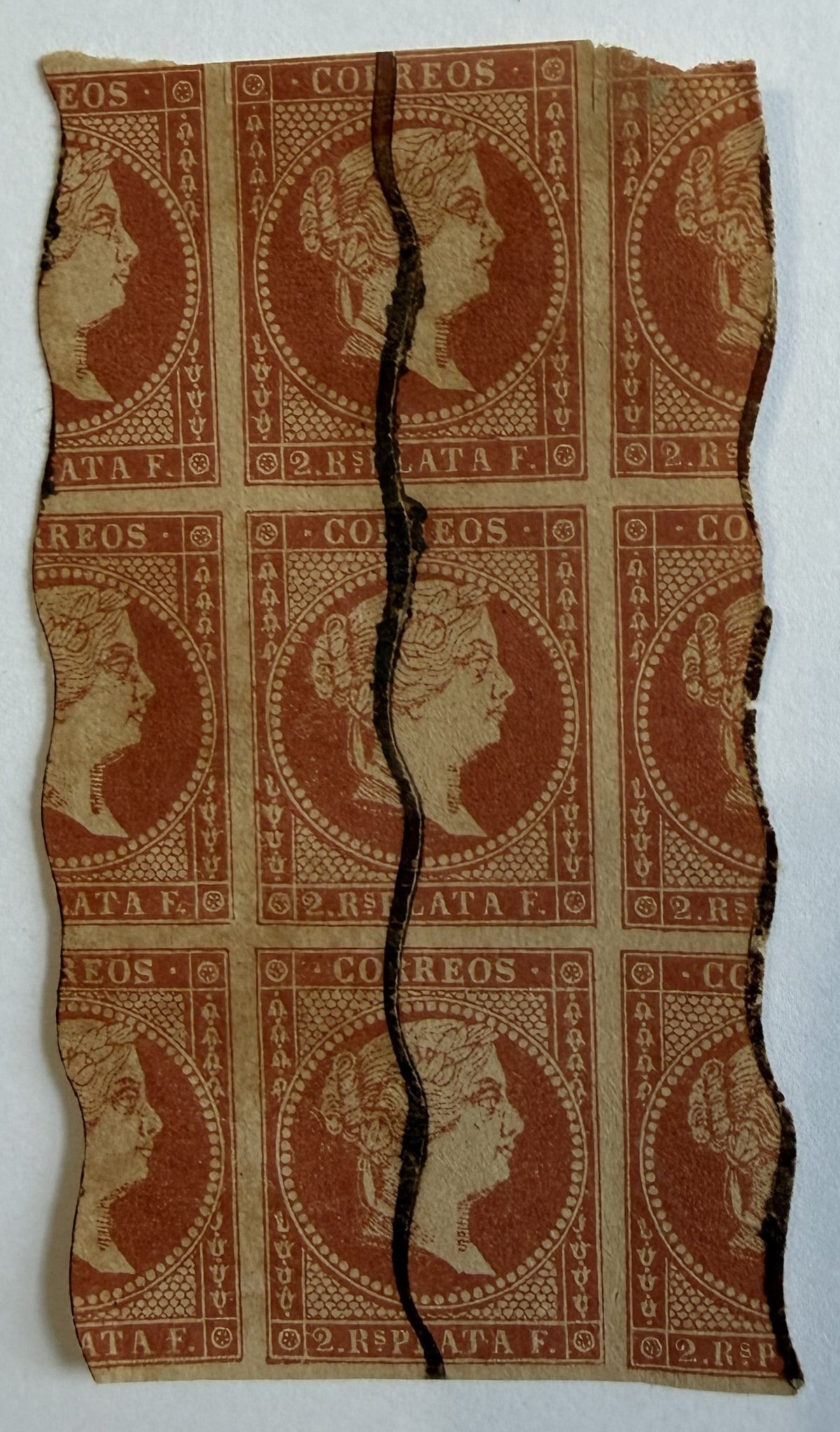 1855 Spanish Antilles Cuba 2 Reales Isabella II Large Stamp Multiple – Remainder Cancel